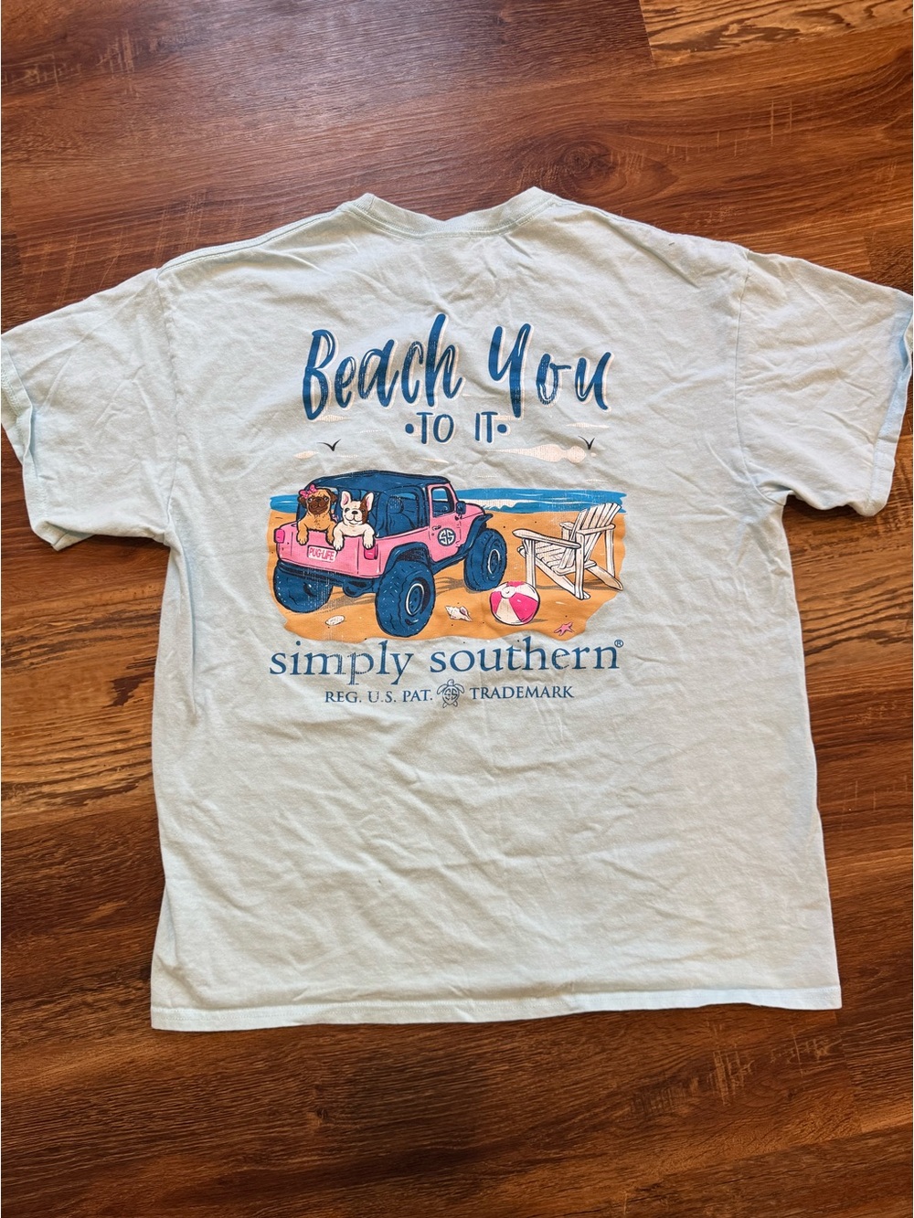 Simply Southern Light Blue Tee with Pink Jeep Beach Graphic